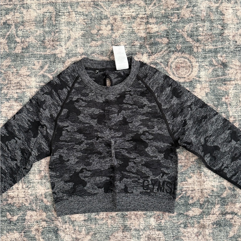 Gymshark Black & Gray Camo Cropped Workout Top